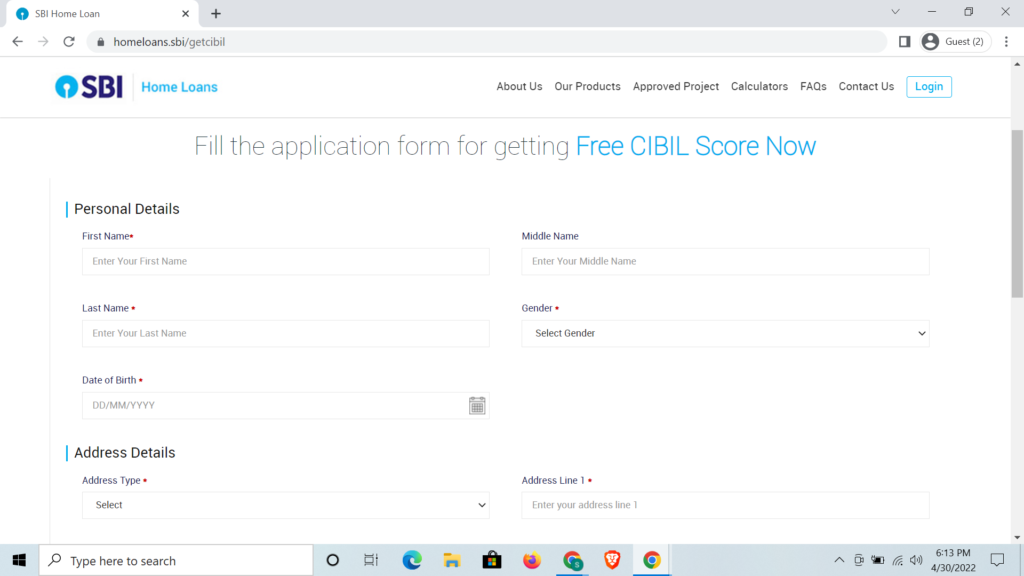 SBI CIBIL Score PDF Password